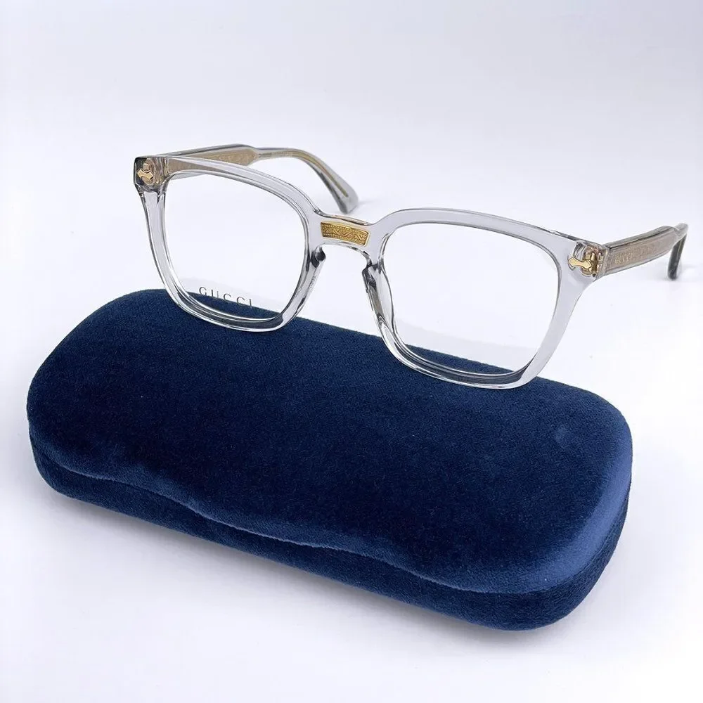 NEW Gucci GG0184O 005 Unisex Square Gray Clear Gold Eyeglasses